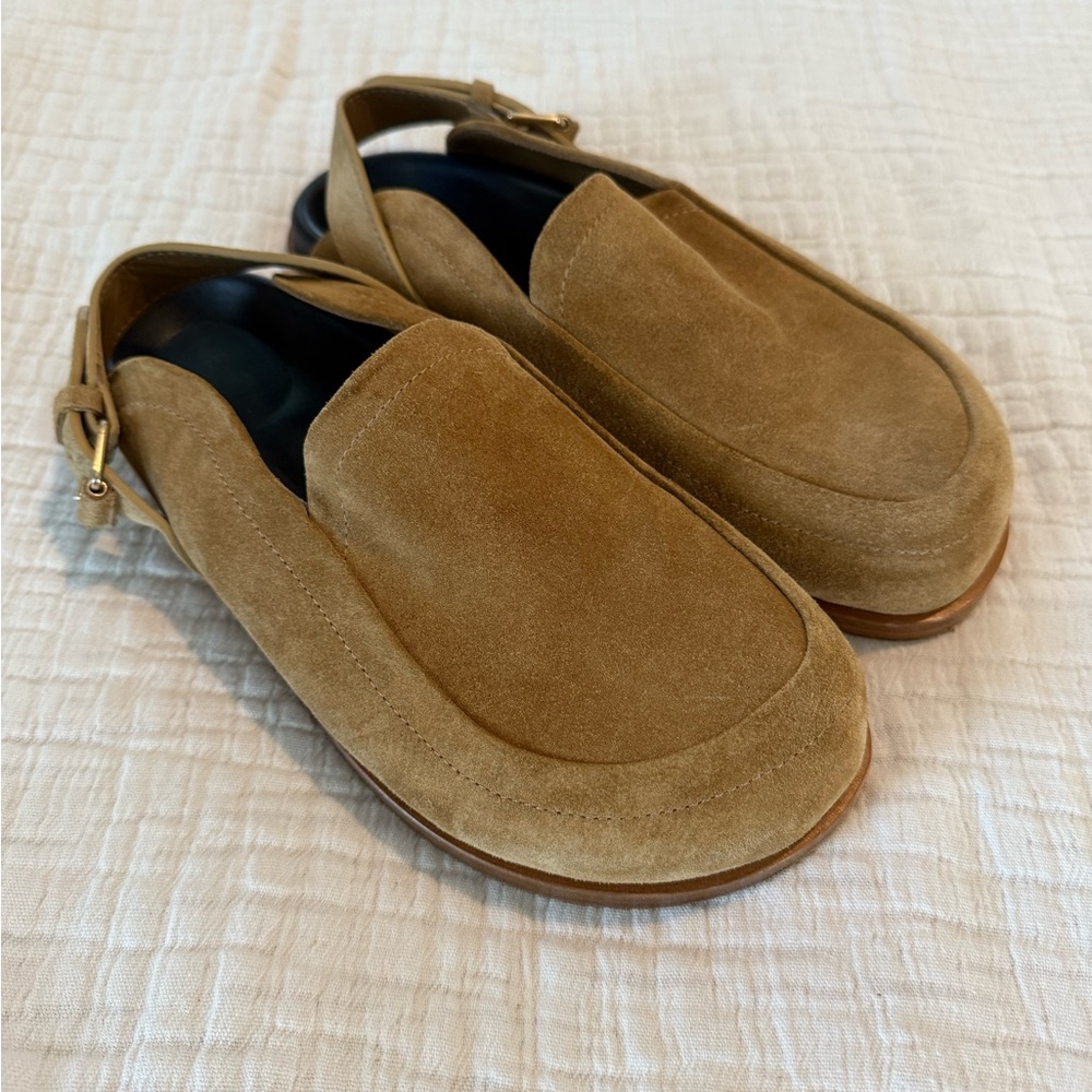 Me + Em Tan Suede mule clogs EUC 2131